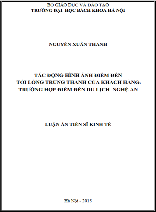 Luận án Tác động hình ảnh điểm đến tới lòng trung thành của khách hàng – Trường hợp điểm đến du lịch Nghệ An