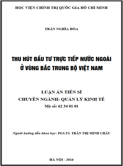 Luận án Thu hút đầu tư trực tiếp nước ngoài ở vùng bắc Trung Bộ Việt Nam