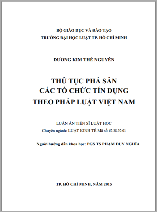 Luận án Thủ tục phá sản các tổ chức tín dụng theo pháp luật Việt Nam