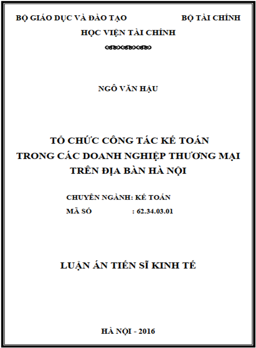 Luận án Tổ chức công tác kế toán trong các doanh nghiệp thương mại trên địa bàn Hà Nội