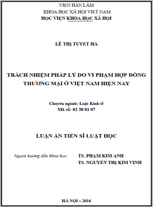 Luận án Trách nhiệm pháp lý do vi phạm hợp đồng thương mại Việt Nam hiện nay
