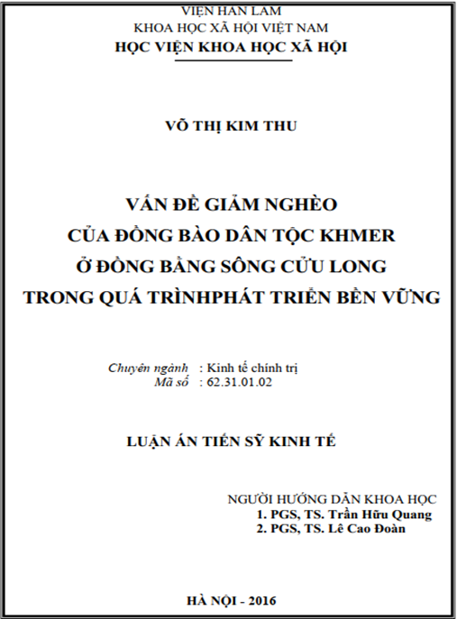 Luận án Vấn đề giảm nghèo của đồng bào dân tộc Khmer ở Đồng bằng sông Cửu Long trong quá trình phát triển bền vững