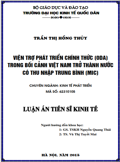 Luận án Viện trợ phát triển chính thức (ODA) trong bối cảnh Việt Nam trở thành nước có thu nhập trung bình (MIC)