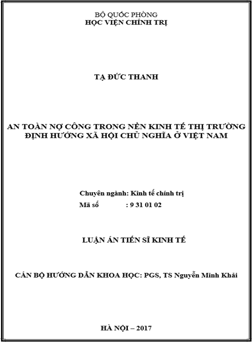 Luận án tiến sĩ An toàn nợ công trong nền kinh tế thị trường định hướng xã hội chủ nghĩa ở Việt Nam