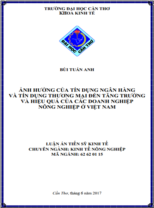 Luận án tiến sĩ Ảnh hưởng của tín dụng ngân hàng và tín dụng thương mại đến tăng trưởng và hiệu quả của các doanh nghiệp nông nghiệp ở Việt Nam.