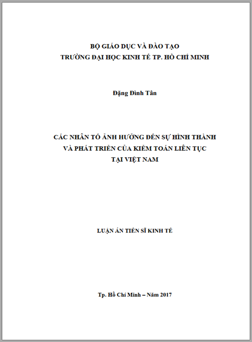 Luận án tiến sĩ Các nhân tố ảnh hưởng đến sự hình thành và phát triển của kiểm toán liên tục tại Việt Nam