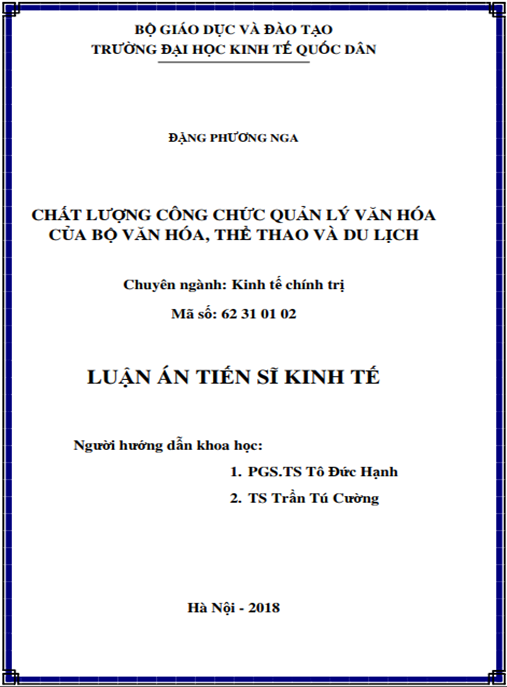 Luận án tiến sĩ Chất lượng công chức quản lý văn hóa của Bộ Văn hóa – Thể thao và Du lịch