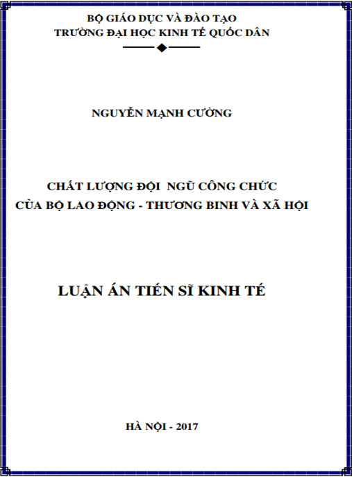 Luận án tiến sĩ Chất lượng đội ngũ công chức của Bộ Lao động – Thương binh và Xã hội.