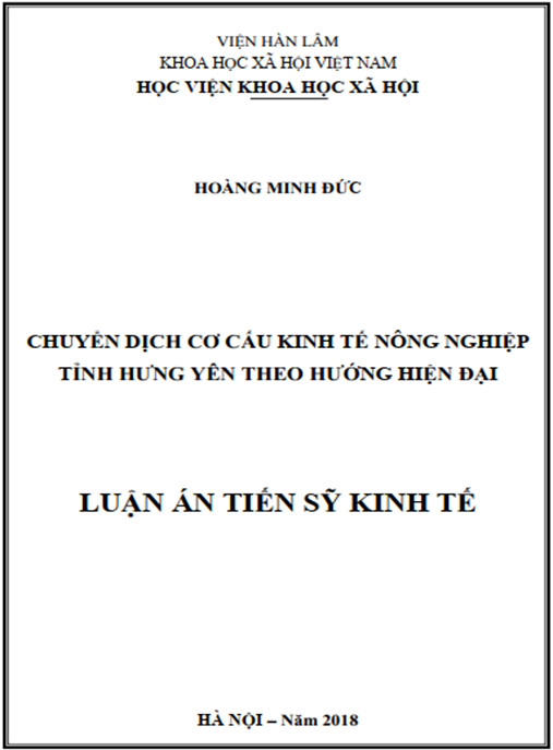 Luận án tiến sĩ Chuyển dịch cơ cấu kinh tế nông nghiệp tỉnh Hưng Yên theo hướng hiện đại