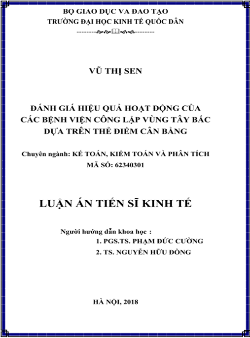 Luận án tiến sĩ Đánh giá hiệu quả hoạt động của các bệnh viện công lập vùng Tây Bắc dựa trên thẻ điểm cân bằng