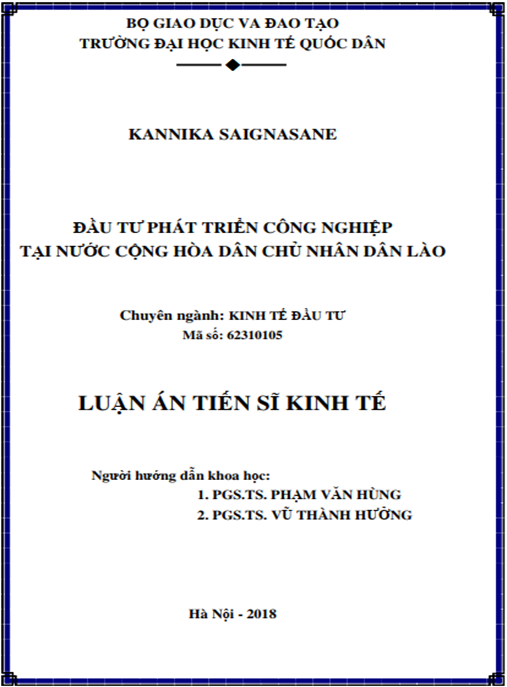 Luận án tiến sĩ Đầu tư phát triển công nghiệp tại nước Cộng hòa Dân chủ Nhân dân Lào