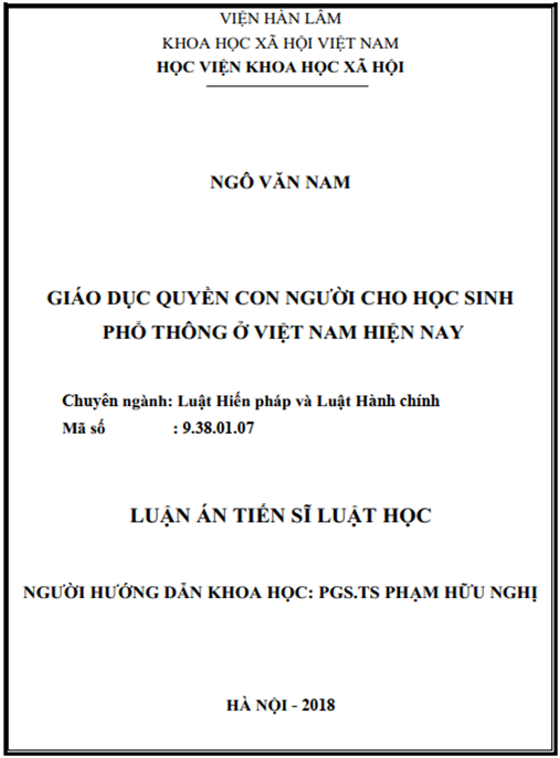 Luận án tiến sĩ Giáo dục quyền con người cho học sinh phổ thông ở Việt Nam hiện nay