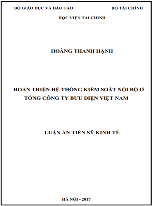 Luận án tiến sĩ Hoàn thiện hệ thống kiểm soát nội bộ ở Tổng công ty Bưu điện Việt Nam