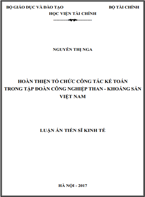 Luận án tiến sĩ Hoàn thiện tổ chức công tác kế toán trong Tập đoàn công nghiệp Than – Khoáng sản Việt Nam