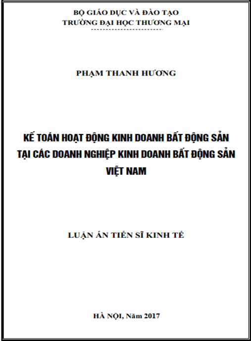Luận án tiến sĩ Kế toán hoạt động kinh doanh bất động sản tại các doanh nghiệp kinh doanh bất động sản Việt Nam