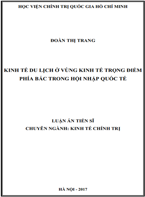 Luận án tiến sĩ Kinh tế du lịch ở vùng kinh tế trọng điểm phía Bắc trong hội nhập quốc tế