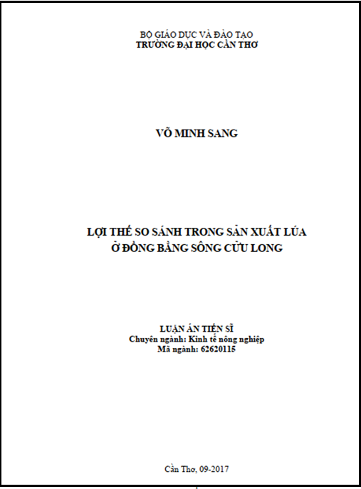 Luận án tiến sĩ Lợi thế so sánh trong sản xuất lúa ở đồng bằng sông Cửu Long