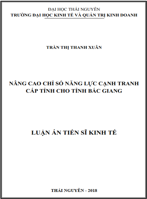 Luận án tiến sĩ Nâng cao chỉ số năng lực cạnh tranh cấp tỉnh cho tỉnh Bắc Giang