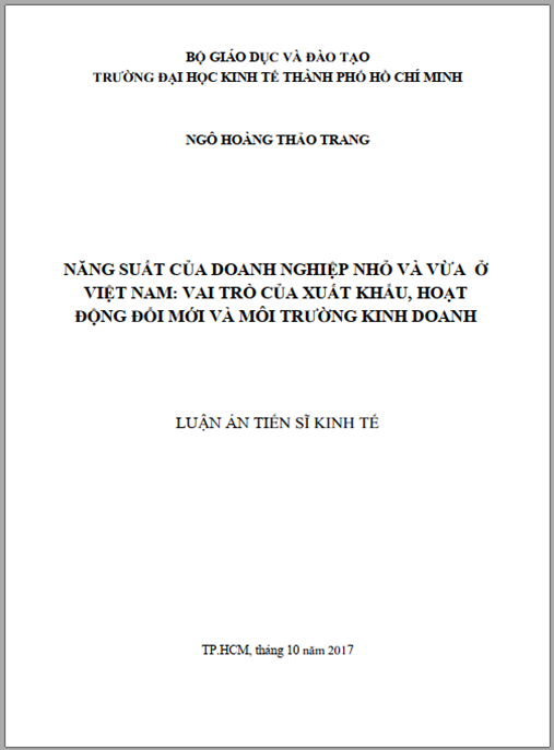 Luận án tiến sĩ Năng suất của doanh nghiệp nhỏ và vừa ở Việt Nam – vai trò của xuất khẩu – hoạt động đổi mới và môi trường kinh doanh