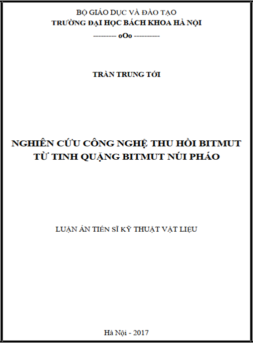 Luận án tiến sĩ Nghiên cứu công nghệ thu hồi bitmut từ tinh quặng bitmut Núi Pháo