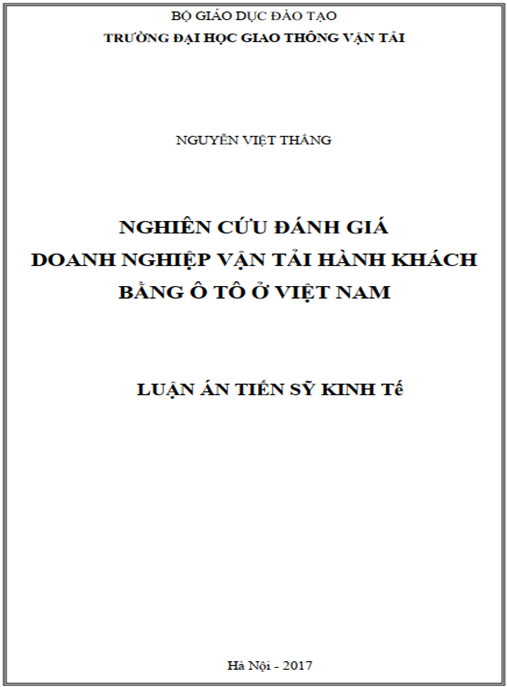 Luận án tiến sĩ Nghiên cứu đánh giá doanh nghiệp vận tải hành khách bằng ô tô ở Việt Nam