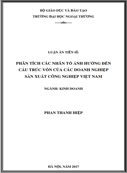 Luận án tiến sĩ Phân tích các nhân tố ảnh hưởng đến cấu trúc vốn của các doanh nghiệp sản xuất công nghiệp Việt Nam