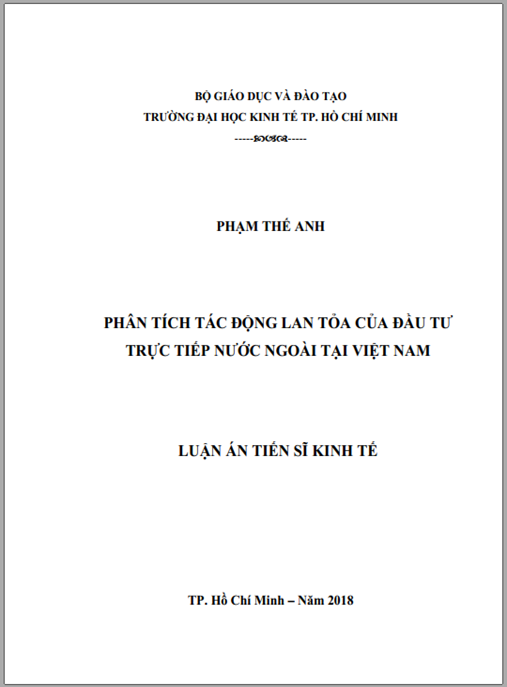 Luận án tiến sĩ Phân tích tác động lan tỏa của đầu tư trực tiếp nước ngoài tại Việt Nam