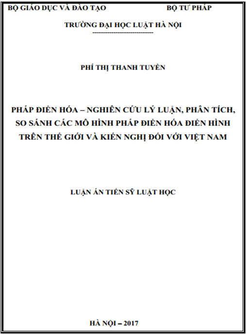 Luận án tiến sĩ Pháp điển hóa – Nghiên cứu lý luận, phân tích, so sánh các mô hình pháp điển hóa điển hình trên thế giới và kiến nghị đối với Việt Nam