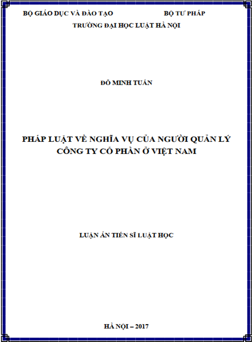 Luận án tiến sĩ Pháp luật về nghĩa vụ của người quản lý công ty cổ phần ở Việt Nam