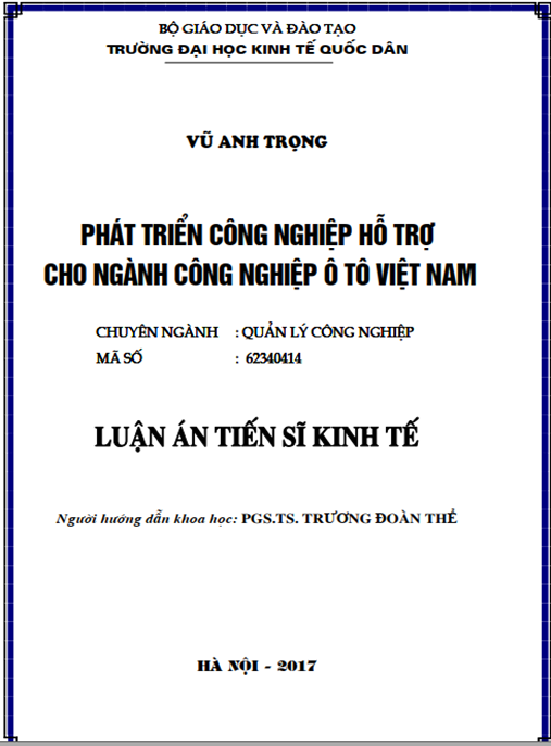Luận án tiến sĩ Phát triển công nghiệp hỗ trợ cho ngành ô tô ở Việt Nam
