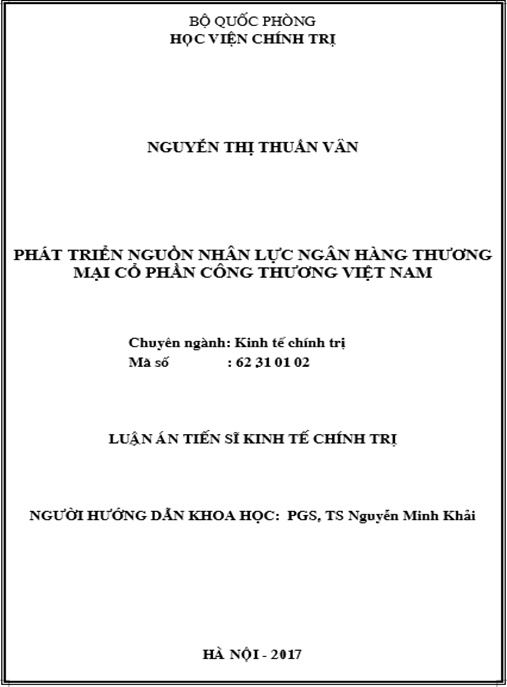 Luận án tiến sĩ Phát triển nguồn nhân lực Ngân hàng Thương mại Cổ phần Công thương Việt Nam