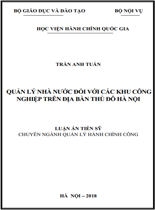 Luận án tiến sĩ Quản lý Nhà nước đối với khu công nghiệp trên địa bàn Thủ đô Hà Nội