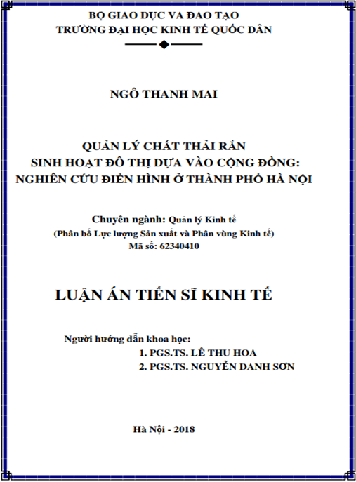Luận án tiến sĩ Quản lý chất thải rắn sinh hoạt đô thị dựa vào cộng đồng – Nghiên cứu điển hình ở Thành phố Hà Nội