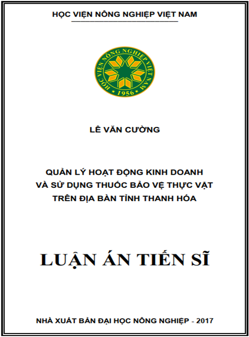 Luận án tiến sĩ Quản lý hoạt động kinh doanh và sử dụng thuốc bảo vệ thực vật trên địa bàn tỉnh Thanh Hóa
