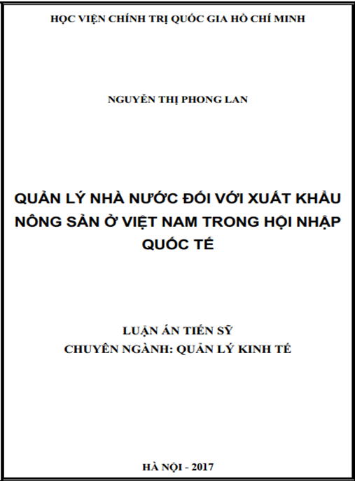 Luận án tiến sĩ Quản lý nhà nước đối với xuất khẩu nông sản ở Việt Nam trong hội nhập quốc tế