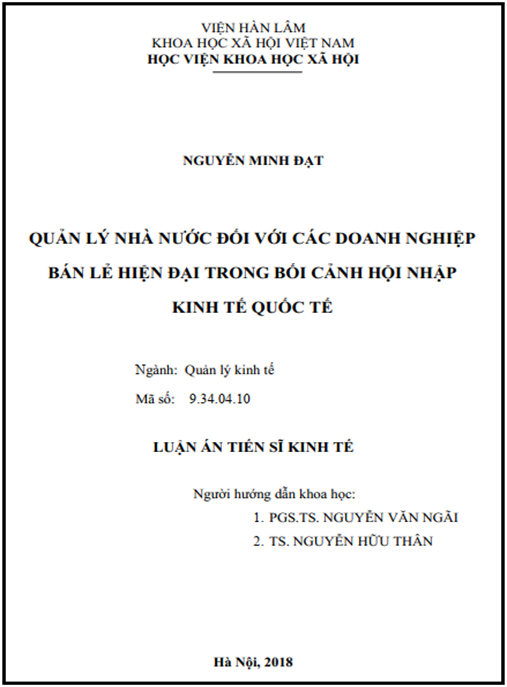 Luận án tiến sĩ Quản lý nhà nước đối với các doanh nghiệp bán lẻ hiện đại trong bối cảnh hội nhập kinh tế quốc tế