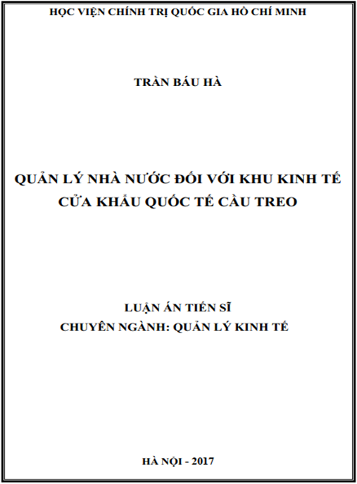Luận án tiến sĩ Quản lý nhà nước đối với khu kinh tế cửa khẩu quốc tế Cầu Treo