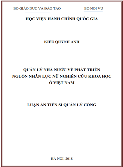 Luận án tiến sĩ Quản lý nhà nước về phát triển nguồn nhân lực nữ nghiên cứu khoa học ở Việt Nam