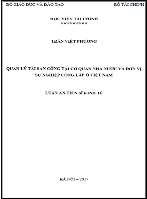 Luận án tiến sĩ Quản lý tài sản công tại cơ quan nhà nước và đơn vị sự nghiệp công lập ở Việt Nam