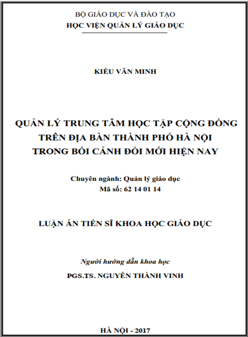 Luận án tiến sĩ Quản lý trung tâm học tập cộng đồng trên địa bàn thành phố Hà Nội trong bối cảnh đổi mới hiện nay