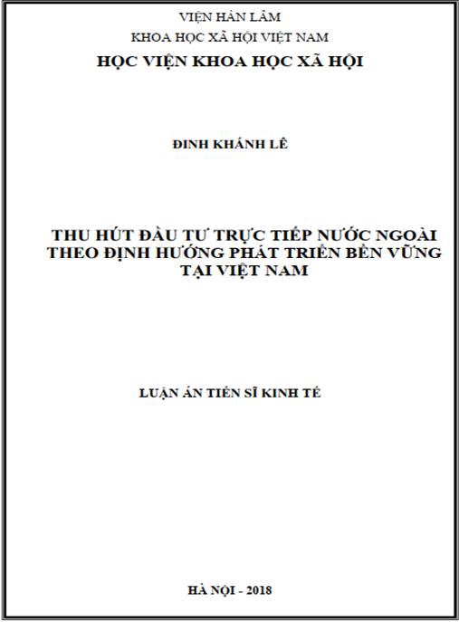 Luận án tiến sĩ Thu hút đầu tư trực tiếp nước ngoài theo định hướng phát triển bền vững ở Việt Nam