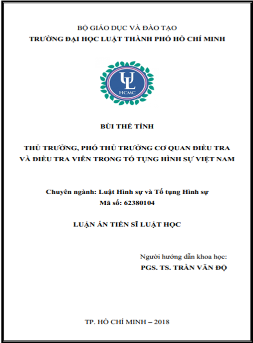 Luận án tiến sĩ Thủ trưởng – Phó Thủ trưởng Cơ quan điều tra và Điều tra viên trong Tố tụng hình sự Việt Nam