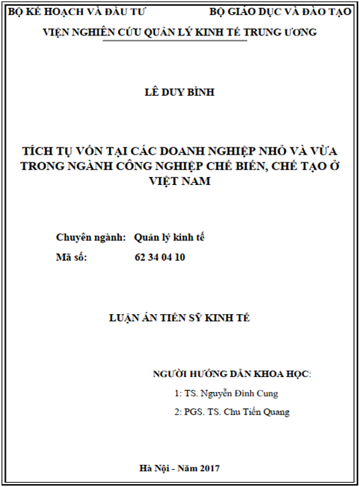 Luận án tiến sĩ Tích tụ vốn tại các doanh nghiệp nhỏ và vừa trong ngành công nghiệp chế biến, chế tạo ở Việt Nam