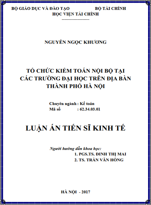 Luận án tiến sĩ Tổ chức KTNB tại các trường đại học trên địa bàn thành phố Hà Nội