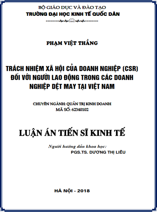 Luận án tiến sĩ Trách nhiệm xã hội của doanh nghiệp (CSR) đối với người lao động trong các doanh nghiệp dệt may tại Việt Nam