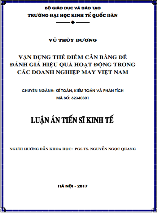 Luận án tiến sĩ  Vận dụng Thẻ điểm cân bằng để đánh giá hiệu quả hoạt động trong các doanh nghiệp May Việt Nam