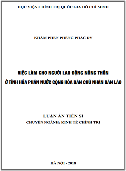 Luận án tiến sĩ Việc làm cho người lao động nông thôn ở tỉnh Hủa Phăn nước Cộng hòa Dân chủ nhân dân Lào