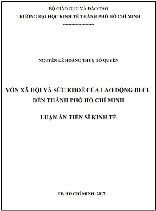 Luận án tiến sĩ Vốn xã hội và sức khoẻ của lao động di cư đến Thành phố Hồ Chí Minh