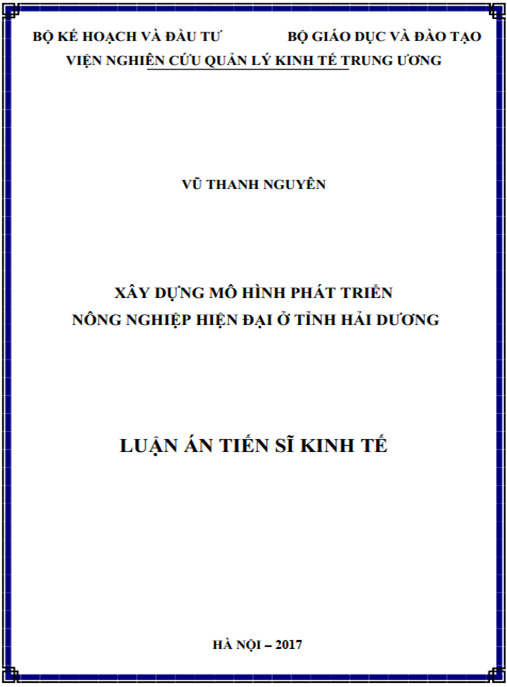 Luận án tiến sĩ Xây dựng mô hình phát triển nông nghiệp hiện đại ở tỉnh Hải Dương