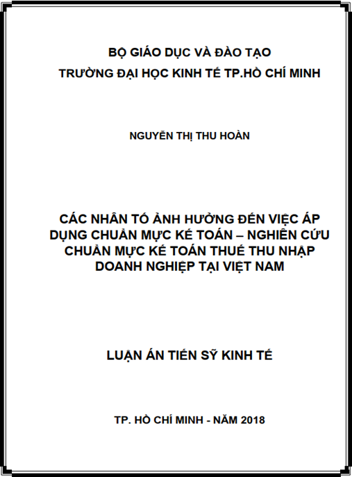 Luận án tiến sĩ Các nhân tố ảnh hưởng đến việc áp dụng chuẩn mực kế toán – nghiên cứu chuẩn mực kế toán thuế thu nhập doanh nghiệp tại Việt Nam